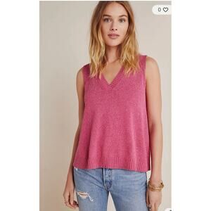 By Anthropologie Camille V Neck Sleeveless Pink Knit Sweater Blouse Vest Sz L